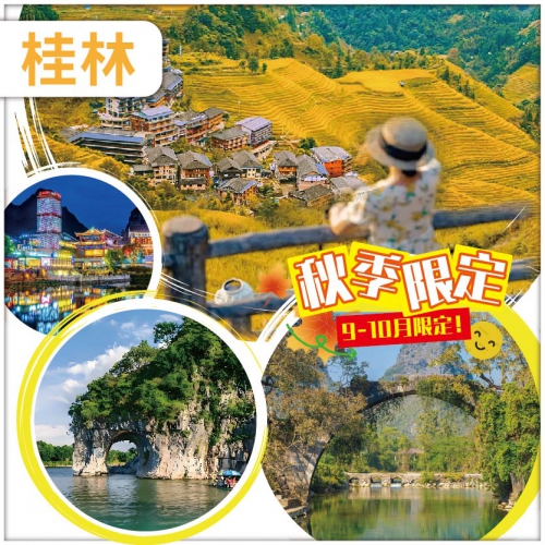 【純玩無購物】廣西 桂林 陽朔 金秋龍脊梯田·平安寨 城徽象鼻山 網紅富里橋 動車4天